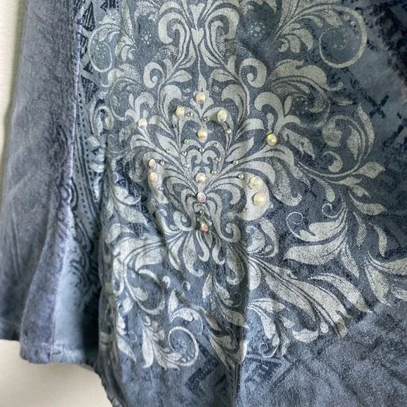 Vocal Womens Blue Embellished Tunic Shirt Top Size XL Made in USA Y2K Boho Siren - Picture 8 of 12